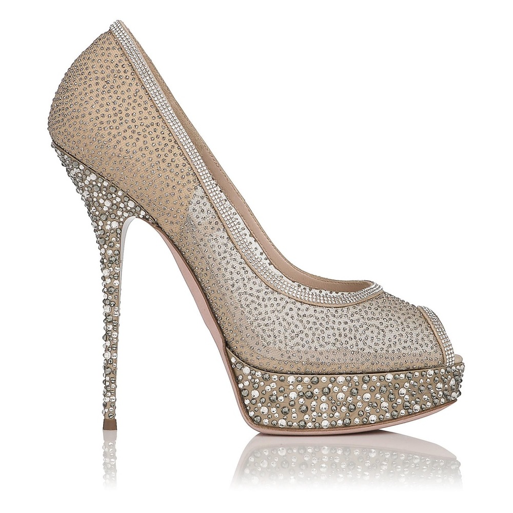 NEW LK Bennett ‘Carmen’ Nude Mesh & Swarovski Crystal Heels Sz 38 EU